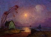 unknow artist Cottage in the Moonlight in Briere Sweden oil painting artist